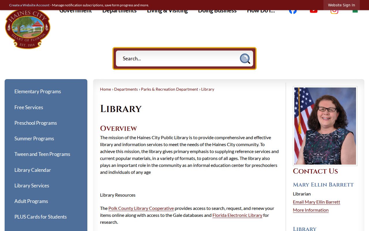 Haines City Public Library webpage for local history and genealogy resources