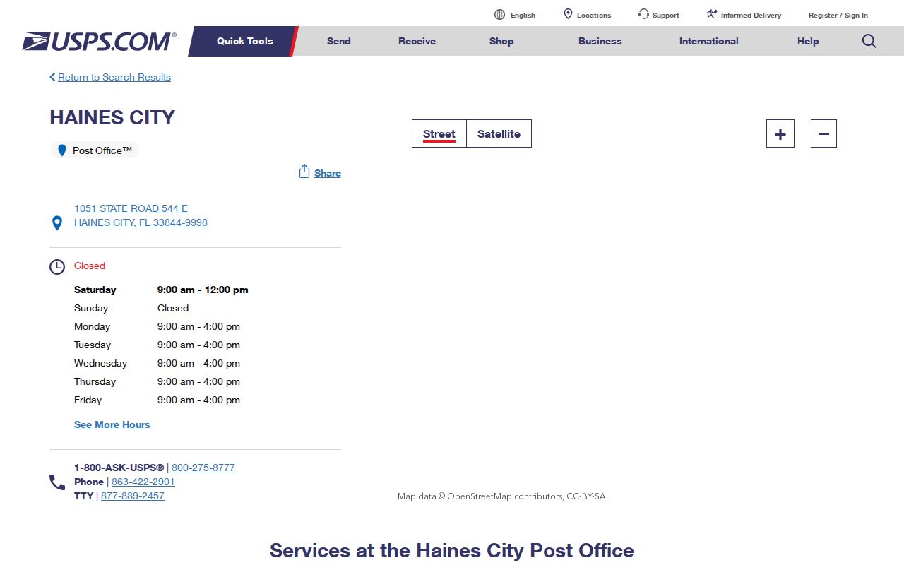 USPS facility details for the Haines City Post Office